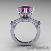 Modern Vintage 14K White Gold 3.0 Ct Amethyst Diamond Solitaire Engagement Ring R253-14KWGDAM-2