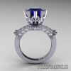 Modern Vintage 14K White Gold 3.0 Ct Blue Sapphire Diamond Solitaire Engagement Ring R253-14KWGDBS-2