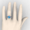 Modern Vintage 14K White Gold 3.0 Ct Blue Topaz Diamond Solitaire Engagement Ring R253-14KWGDBT-4