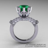 Modern Vintage 14K White Gold 3.0 Ct Emerald Diamond Solitaire Engagement Ring R253-14KWGDEM-2