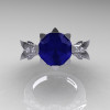 Modern Vintage 14K White Gold 3.0 Ct Blue Sapphire Diamond Solitaire Engagement Ring R253-14KWGDBS-3