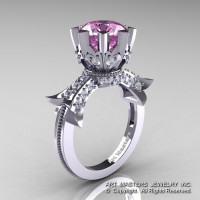 Modern Vintage 14K White Gold 3.0 Ct Light Pink Sapphire Diamond Solitaire Engagement Ring R253-14KWGDLPS-1