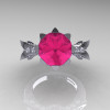 Modern Vintage 14K White Gold 3.0 Ct Pink Sapphire  Diamond Solitaire Engagement Ring R253-14KWGDPS-3