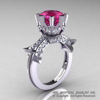 Modern Vintage 14K White Gold 3.0 Ct Pink Sapphire  Diamond Solitaire Engagement Ring R253-14KWGDPS-1