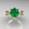 Modern Vintage 14K Yellow Gold 3.0 Ct Emerald  Diamond Solitaire Engagement Ring R253-14KYGDEM-3