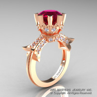 Modern Vintage 14K Rose Gold 3.0 Ct Garnet Diamond Solitaire Engagement Ring R253-14KRGDG-1