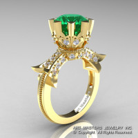 Modern Vintage 14K Yellow Gold 3.0 Ct Emerald  Diamond Solitaire Engagement Ring R253-14KYGDEM-1