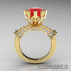 Modern Vintage 14K Yellow Gold 3.0 Ct Ruby Diamond Solitaire Engagement Ring R253-14KYGDR-2