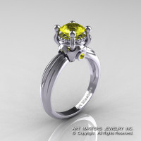 Classic Victorian 14K White Gold 1.0 Ct Yellow Sapphire Solitaire Engagement Ring R506-14KWGYS-1