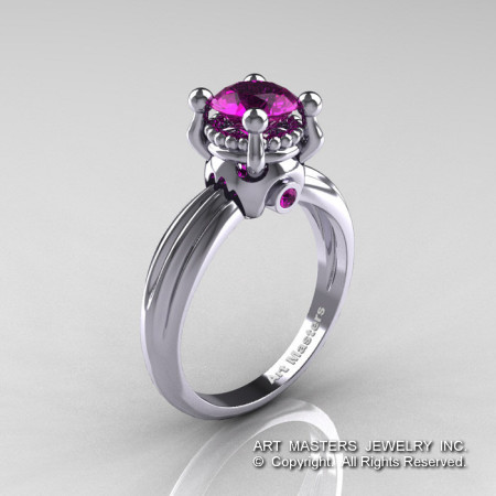 Classic Victorian 14K White Gold 1.0 Ct Amethyst Solitaire Engagement Ring R506-14KWGAM-1