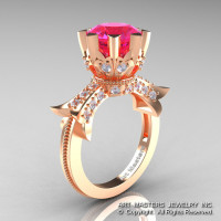 Modern Vintage 14K Rose Gold 3.0 Ct  Pink Sapphire Diamond Solitaire Engagement Ring R253-14KRGDPS-1
