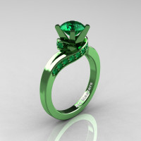 Classic Military 14K Green Gold 1.0 Ct Emerald Designer Solitaire Ring R259-14KGGEM-1