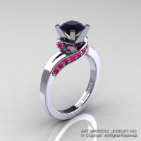 Classic Blazer 14K White Gold 1.0 Ct Black Diamond Pink Sapphire Designer Solitaire Ring R259-14KWGPSBD-1