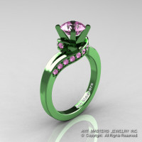 Classic Military 14K Green Gold 1.0 Ct Light Pink Sapphire Designer Solitaire Ring R259-14KGGLPS-1