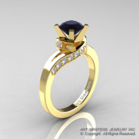 Classic 14K Yellow Gold 1.0 Ct Black and White Diamond Designer Solitaire Ring R259-14KYGDBD-1