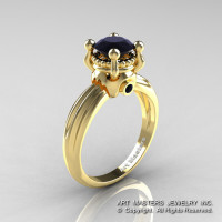 Classic Victorian 14K Yellow Gold 1.0 Ct Black Diamond Solitaire Engagement Ring R506-14KYGBD-1