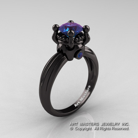 Classic Victorian 14K Black Gold 1.0 Ct  Alexandrite Solitaire Engagement Ring R506-14KBGAL-1