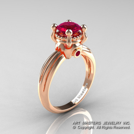 Classic Victorian 14K Rose Gold 1.0 Ct Garnet Solitaire Engagement Ring R506-14KRGG-1