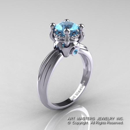 Classic Victorian 14K White Gold 1.0 Ct Blue Topaz Solitaire Engagement Ring R506-14KWGBT-1