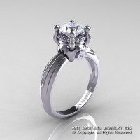 Classic Victorian 14K White Gold 1.0 Ct White Sapphire Solitaire Engagement Ring R506-14KWGWS-1