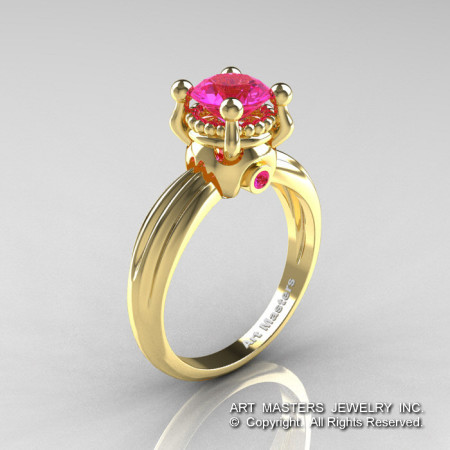 Classic Victorian 14K Yellow Gold 1.0 Ct Pink Sapphire Solitaire Engagement Ring R506-14KYGPS-1