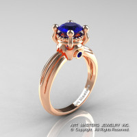 Classic Victorian 18K Rose Gold 1.0 Ct Blue Sapphire Solitaire Engagement Ring R506-18KRGBS-1