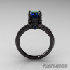 Classic Victorian 14K Black Gold 1.0 Ct London Blue Sapphire Solitaire Engagement Ring R506-14KBGLBS-2