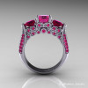 Classic 14K White Gold Three Stone Pink Sapphire Garnet Solitaire Ring R200-14KWGGPS-2