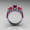 Classic 10K White Gold Three Stone Red Garnet Rubies Solitaire Ring R200-10KWGRGR-2