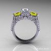 Classic 14K White Gold Three Stone White and Yellow Sapphire Diamond Solitaire Ring R200-14KWGDYSWS-2