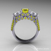 Classic 14K White Gold Three Stone Yellow and White Sapphire Solitaire Ring R200-14KWGWSYS-2