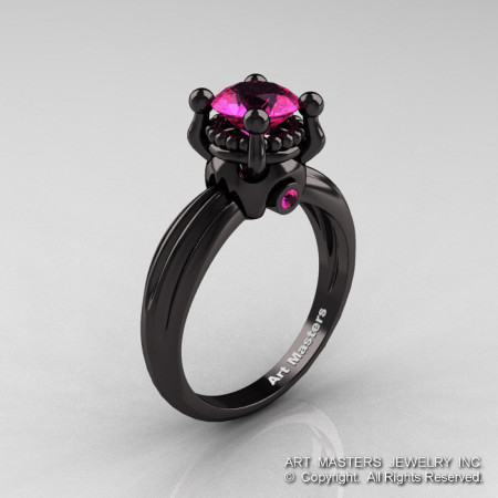Classic Victorian 14K Black Gold 1.0 Ct Pink Sapphire  Solitaire Engagement Ring R506-14KBGPS-1
