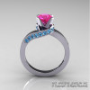 Classic 14K White Gold 1.0 Ct Pink Sapphire Blue Topaz Designer Solitaire Ring R259-14KWGBTPS-2
