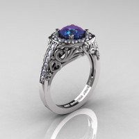Italian 14K White Gold 1.0 Ct Color Change Alexandrite Diamond Engagement Ring Wedding Ring R280-14KWGDAL-1