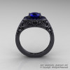 Italian 14K Matte Black Gold 1.0 Ct Blue Sapphire Engagement Ring Wedding Ring R280-14KMBGBS-2