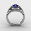 Italian 950 Platinum 1.0 Ct Blue Sapphire Diamond Engagement Ring Wedding Ring R280-PLATDBS-2