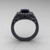 Italian 14K Matte Black Gold 1.0 Ct Black and White Diamond Engagement Ring Wedding Ring R280-14KMBGDBD-2