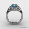 Italian 14K White Gold 1.0 Ct Aquamarine Diamond Engagement Ring Wedding Ring R280-14KWGDAQUA-2