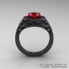 Italian 14K Matte Black Gold 1.0 Ct Rubies Engagement Ring Wedding Ring R280-14KMBGR-2