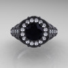 Italian 14K Matte Black Gold 1.0 Ct Black and White Diamond Engagement Ring Wedding Ring R280-14KMBGDBD-3