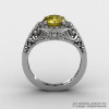 Italian 14K White Gold 1.0 Ct Yellow Sapphire Diamond Engagement Ring Wedding Ring R280-14KWGDYS-2