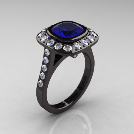 Legacy 14K Black Gold 2.0 Ct Cushion Blue Sapphire Diamond Engagement Ring R60E-14KBGDBS-1