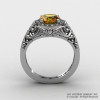 Italian 14K White Gold 1.0 Ct Citrine Diamond Engagement Ring Wedding Ring R280-14KWGDCI-2