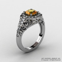 Italian 14K White Gold 1.0 Ct Citrine Diamond Engagement Ring Wedding Ring R280-14KWGDCI-1