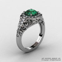 Italian 14K White Gold 1.0 Ct Emerald Diamond Engagement Ring Wedding Ring R280-14KWGDEM-1