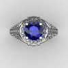 Italian 950 Platinum 1.0 Ct Blue Sapphire Diamond Engagement Ring Wedding Ring R280-PLATDBS-3
