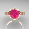 Classic Armenian 14K Rose Gold 1.0 Pink Sapphire Blue Topaz Bridal Solitaire Ring R405-14KRGBTPS-3