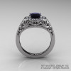 Italian 950 Platinum 1.0 Ct Black and White Diamond Engagement Ring Wedding Ring R280-PLATDBD-2