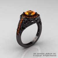 Italian 14K Black Gold 1.0 Ct Orange Sapphire Engagement Ring Wedding Ring R280-14KBGOS-1