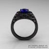 Italian 14K Black Gold 1.0 Ct Blue Sapphire Engagement Ring Wedding Ring R280-14KBGBS-2